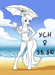 Size: 700x949 | Tagged: safe, artist:adeptus-monitus, derpibooru import, oc, anthro, advertisement, beach, commission, umbrella, ych example, your character here