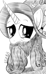 Size: 1200x1920 | Tagged: safe, artist:dsana, derpibooru import, star swirl the bearded, pony, unicorn, beard, bust, facial hair, hat, ink drawing, inktober, looking at you, male, monochrome, simple background, sketch, smiling, solo, stallion, traditional art, white background, wizard hat