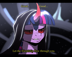 Size: 906x718 | Tagged: safe, artist:4th, derpibooru import, twilight sparkle, pony, unicorn, curved horn, dark side, darth sidious, emperor palpatine, evil, evil twilight, hood, image macro, meme, red eyes, return of the jedi, sith, slit eyes, solo, star wars