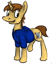 Size: 366x450 | Tagged: safe, artist:tempusfidgets, derpibooru import, oc, oc:fine print, pony, unicorn, clothes, jacket, male, oc art challenge, simple background, solo