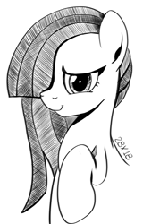 Size: 1160x1808 | Tagged: safe, artist:dsana, derpibooru import, marble pie, earth pony, pony, female, ink drawing, inktober, looking at you, mare, monochrome, raised hoof, simple background, sketch, smiling, solo, traditional art, white background