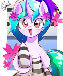 Size: 1248x1501 | Tagged: safe, artist:yuyutsuka_0130, derpibooru import, oc, oc:yukari, pony, unicorn, clothes, female, looking at you, mare, socks, solo, striped socks