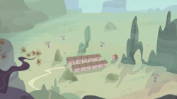 Size: 1440x809 | Tagged: safe, derpibooru import, screencap, pony, the cutie map, desert, our town, road, scenery, starlight's house, tiny, tiny ponies, tree, village