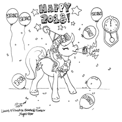 Size: 1280x1287 | Tagged: safe, artist:conphettey, derpibooru import, pony, g2, lineart, monochrome, new year, night star, solo