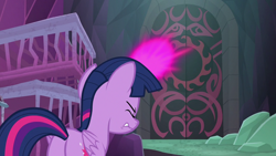 Size: 1280x720 | Tagged: safe, derpibooru import, screencap, twilight sparkle, twilight sparkle (alicorn), alicorn, pony, school raze, cage, female, gates of tartarus, glowing horn, mare, plot, solo, tartarus