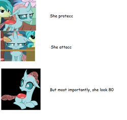 Size: 918x870 | Tagged: safe, derpibooru import, edit, edited screencap, screencap, ocellus, changedling, changeling, he protec but he also attac, meme