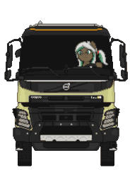 Size: 484x657 | Tagged: artist needed, safe, derpibooru import, oc, oc only, oc:lynn, pegasus, pony, animated, female, gif, mare, pixel art, simple background, solo, transparent background, truck, vehicle, volvo, volvo fmx