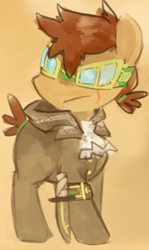 Size: 692x1159 | Tagged: safe, artist:dhui, derpibooru import, oc, pony, buck legacy, concept art, dagger, goggles, jabot, solo, steampunk, weapon