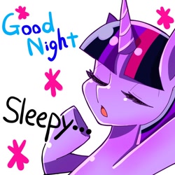 Size: 768x768 | Tagged: safe, artist:yuyutsuka_0130, derpibooru import, twilight sparkle, twilight sparkle (alicorn), alicorn, pony, eyes closed, female, good night, mare, sleeping, solo