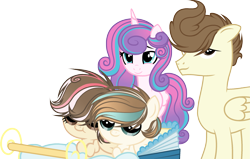 Size: 2525x1603 | Tagged: safe, artist:xxriverdreamxx, derpibooru import, pound cake, princess flurry heart, pony, baby, baby carriage, baby pony, family, female, male, offspring, parent:pound cake, parent:princess flurry heart, parents:poundflurry, poundflurry, shipping, simple background, straight, transparent background