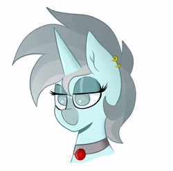 Size: 4416x4368 | Tagged: safe, artist:waffletheheadmare, derpibooru import, oc, oc only, oc:crystal meth, pony, unicorn, absurd resolution, colored nose, ear piercing, earring, eyelashes, eyeshadow, horn, jewelry, lidded eyes, makeup, multicolored hair, multicolored mane, necklace, piercing, simple background, smiling