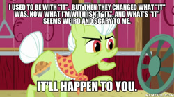 Size: 600x337 | Tagged: safe, derpibooru import, edit, edited screencap, screencap, granny smith, pony, where the apple lies, gilf, image macro, meme, text, the simpsons