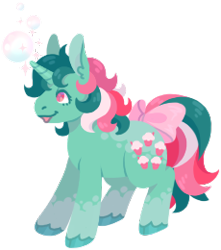 Size: 230x260 | Tagged: safe, artist:horsepaws, derpibooru import, fizzy, pony, unicorn, g1, bow, cute, cutie mark, female, fizzybetes, mare, open mouth, simple background, solo, sparkles, tail bow, transparent background