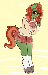 Size: 1228x1920 | Tagged: safe, artist:wickedsilly, derpibooru import, oc, oc only, oc:withania nightshade, anthro, earth pony, anthro oc, clothes, commission, female, one eye closed, school uniform, tongue out, wink