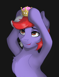 Size: 4000x5150 | Tagged: safe, artist:kittytitikitty, derpibooru import, oc, oc only, earth pony, pony, black background, chest fluff, commission, female, mare, simple background, solo, super crown, ych result
