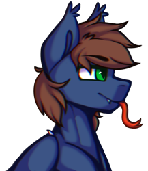 Size: 866x1000 | Tagged: safe, artist:ashtrol, derpibooru import, oc, oc only, oc:warly, bat pony, :p, bust, fangs, male, silly, solo, stallion, tongue out