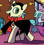 Size: 142x146 | Tagged: safe, artist:andypriceart, derpibooru import, idw, gallus, ocellus, sandbar, changedling, changeling, earth pony, griffon, pony, spoiler:comic, spoiler:comic71, clothes, costume, cropped, dracula, male, nightmare night, nightmare night costume, official comic, smiling