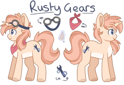 Size: 3000x2048 | Tagged: safe, artist:cinnamontee, derpibooru import, oc, oc:rusty gears, pony, unicorn, female, goggles, mare, reference sheet, simple background, solo, transparent background