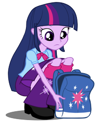 Size: 5000x6255 | Tagged: safe, artist:twilirity, derpibooru import, twilight sparkle, equestria girls, equestria girls (movie), absurd resolution, backpack, bow, bowtie, clothes, cute, female, leg warmers, pleated skirt, shoes, simple background, skirt, solo, transparent background, updated, vector