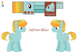 Size: 900x625 | Tagged: safe, artist:froggers1995, derpibooru import, oc, oc:inferno blaze, pegasus, pony, magical lesbian spawn, male, offspring, parent:rainbow dash, parent:spitfire, parents:spitdash, reference sheet, solo, stallion