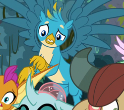 Size: 502x443 | Tagged: safe, derpibooru import, screencap, gallus, ocellus, silverstream, smolder, yona, changedling, changeling, dragon, yak, school daze, chest fluff, claws, cropped, dragoness, female, male, offscreen character, wings