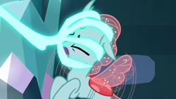 Size: 1280x720 | Tagged: safe, derpibooru import, screencap, ocellus, changedling, changeling, school raze, eyes closed, female, hand, magic, magic hands, out of context, solo