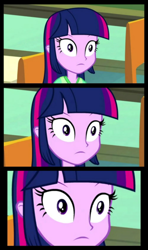 Size: 1080x1821 | Tagged: safe, derpibooru import, twilight sparkle, equestria girls, oh god, reaction image, solo, thinking, thousand yard stare, totally legit recap