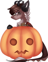 Size: 1897x2468 | Tagged: safe, artist:mauuwde, derpibooru import, oc, pony, halloween, holiday, horns, jack-o-lantern, male, pumpkin, simple background, solo, transparent background