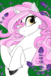 Size: 1280x1897 | Tagged: safe, artist:mythpony, derpibooru import, oc, oc:river blossom, earth pony, pony, female, flower, mare, solo