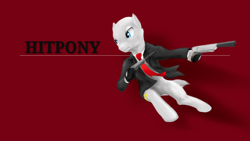 Size: 1280x720 | Tagged: safe, artist:lowelf, derpibooru import, pony, action pose, agent 47, amputee, clothes, cropped ears, gun, hitman, ponified, video game, weapon, who needs trigger fingers