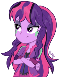 Size: 2363x3041 | Tagged: safe, artist:ro994, derpibooru import, midnight sparkle, sci-twi, twilight sparkle, equestria girls, alternate hairstyle, casual, clothes, crossed arms, female, lidded eyes, simple background, solo, transparent background, unamused