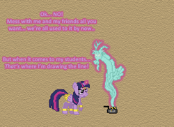 Size: 504x367 | Tagged: safe, artist:verve, derpibooru import, discord, twilight sparkle, twilight sparkle (alicorn), alicorn, draconequus, pony, a matter of principals, ask genie twilight, female, genie, ghost discord, ghost trap, ghostbusters, magic, male, mare