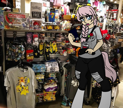 Size: 1200x1060 | Tagged: safe, alternate version, artist:/d/non, derpibooru import, oc, oc only, oc:tonsils, pikachu, satyr, braid, clothes, eevee, eevee cap, eevee hat, eeveelution, eeveelutions, hot topic, jeans, monopoly, monopoly: pokemon edition, mug, offspring, pants, parent:nurse redheart, pikachu mug, pokeball, pokémon, real life background, ripped jeans, scanner, socks, working