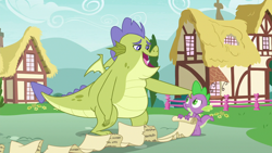 Size: 1280x720 | Tagged: safe, derpibooru import, screencap, sludge (g4), spike, dragon, father knows beast