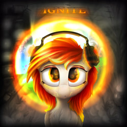 Size: 4000x4000 | Tagged: safe, artist:thefunnysmile, derpibooru import, oc, oc only, oc:flame spirit, blurry, fantasy, headphones, ignite challenge, monochrome, music, portal, solo