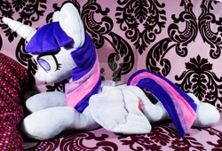 Size: 1280x868 | Tagged: safe, artist:doctorkoda, derpibooru import, twilight sparkle, twilight sparkle (alicorn), alicorn, pony, deviantart watermark, irl, obtrusive watermark, photo, plushie, prone, solo, watermark