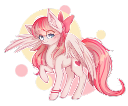 Size: 1531x1266 | Tagged: safe, artist:chimeeri, derpibooru import, angel wings, pegasus, pony, abstract background, bow, bracelet, ear fluff, female, hair bow, jewelry, looking at you, mare, raised hoof, simple background, solo, spread wings, transparent background, wings