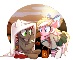 Size: 800x660 | Tagged: safe, artist:cabbage-arts, derpibooru import, oc, oc only, oc:bay breeze, oc:mahx, pegasus, pony, bahx, bow, female, hair bow, halloween, halloween costume, holiday, i got a rock, male, my hero academia, rock, simple background, transparent background, u.a. high school uniform