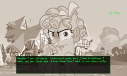 Size: 1922x1157 | Tagged: safe, artist:twiface, derpibooru import, cozy glow, pegasus, pony, fallout, fallout 3, sadism, tranquility lane