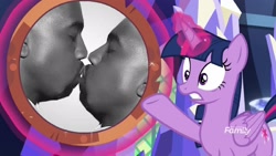 Size: 1920x1080 | Tagged: safe, derpibooru import, edit, edited screencap, screencap, twilight sparkle, twilight sparkle (alicorn), alicorn, sounds of silence, exploitable meme, kanye west, kissing, meme, shield, unitinu