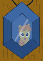 Size: 3500x5000 | Tagged: safe, artist:devfield, derpibooru import, oc, pony, gem, golden eyes, jewelry, necklace, reflection, solo, surprised, two toned mane, wood