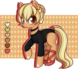 Size: 806x710 | Tagged: safe, artist:syt-adopts, derpibooru import, oc, oc only, oc:graceful aplomb, earth pony, pony, ballerina, ballet slippers, blaze (coat marking), blushing, choker, clothes, cute, female, leotard, mare, raised hoof, reference sheet, shoes, simple background, solo, tail wrap, transparent background