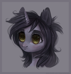 Size: 1558x1608 | Tagged: safe, artist:sarkarozka, derpibooru import, oc, oc:kate, pony, unicorn, bust, female, gift art, mare, portrait, solo