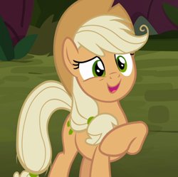 Size: 942x937 | Tagged: safe, derpibooru import, screencap, mean applejack, pony, the mean 6, clone, cropped, female, open mouth, smiling, solo