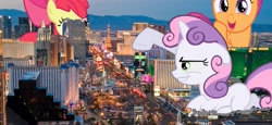 Size: 1503x690 | Tagged: safe, artist:hereward, derpibooru import, apple bloom, scootaloo, sweetie belle, 1000 hours in ms paint, cutie mark crusaders, destruction, giant ponies in real life, las vegas