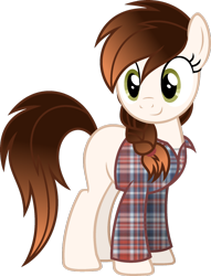 Size: 1024x1338 | Tagged: safe, artist:pegasski, derpibooru import, oc, oc only, oc:agent kiwi, earth pony, pony, clothes, female, mare, plaid, plaid shirt, shirt, solo