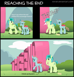 Size: 1302x1347 | Tagged: safe, artist:kinrah, derpibooru import, ocellus, sandbar, changedling, changeling, earth pony, pony, comic, dialogue, male, pun, teenager