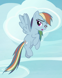 Size: 597x746 | Tagged: safe, derpibooru import, screencap, mean rainbow dash, pony, the mean 6, clone, cropped, female, flying, lidded eyes, open mouth, solo, wings