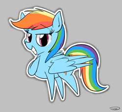 Size: 2568x2362 | Tagged: safe, artist:taurson, derpibooru import, rainbow dash, pegasus, pony, chibi, female, gray background, grin, mare, simple background, smiling, solo, sticker, white outline