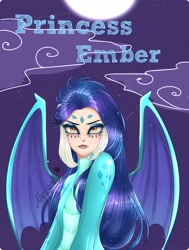 Size: 1632x2160 | Tagged: safe, artist:my-little_kotic, derpibooru import, princess ember, human, female, humanized, looking at you, moon, solo, winged humanization, wings